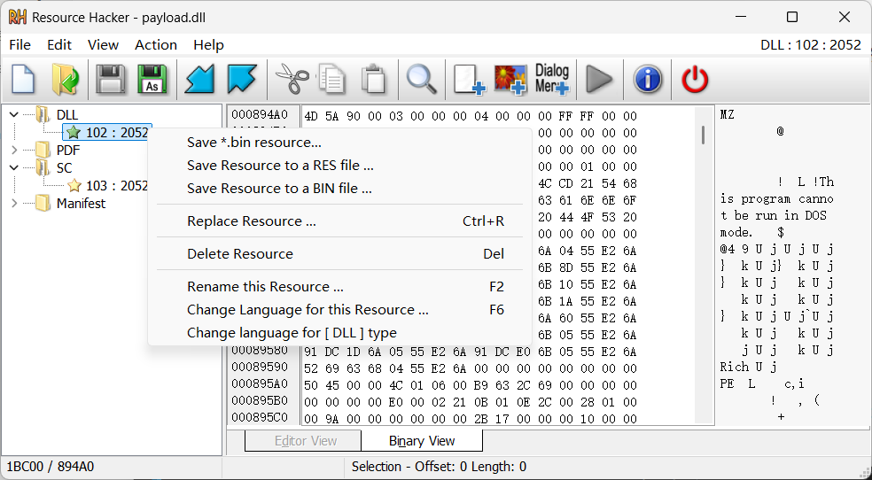在 Resource Hacker 中提取 zRCAppCore.dll